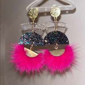 Sparkling Pink and Gold Dangle Earrings